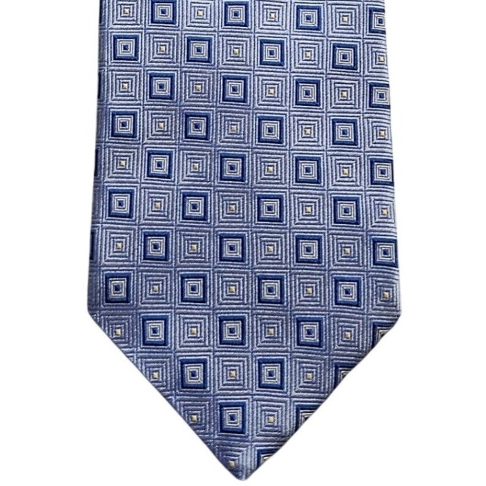 Jos.‎ A. Bank Silk Tie Blue Silver Geometric Square Pattern Made in Italy